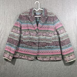 Koret Women's Button Up Blazer Floral Paisley Strips Pink Size‎ 18W